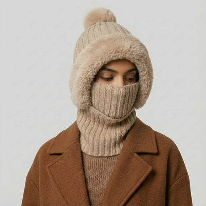 Peluş Astarlı Yün Örgü 3’ü 1 Arada Kış Şapkası